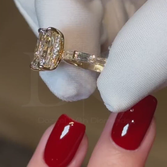 Radiant Cut Lab-Grown Diamond Engagement Ring with Baguette Accents