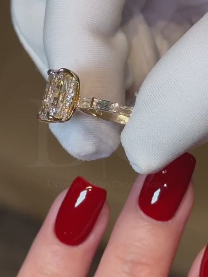 Radiant Cut Lab-Grown Diamond Engagement Ring with Baguette Accents