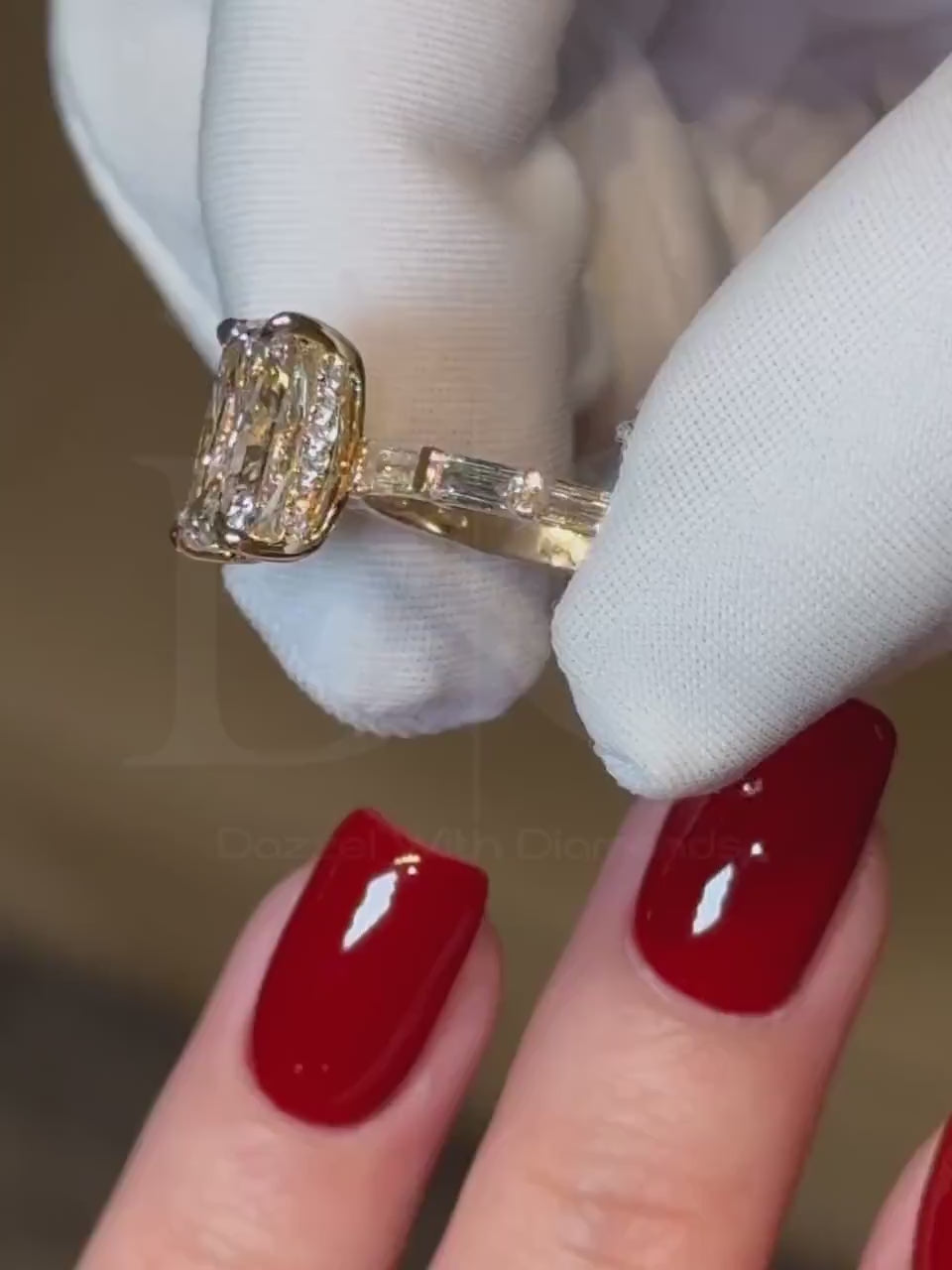 Radiant Cut Lab-Grown Diamond Engagement Ring with Baguette Accents